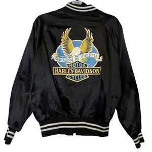 Harley Davidson Satin Bomber Jacket 70's Motorcycles Size L Made In USA Vintage